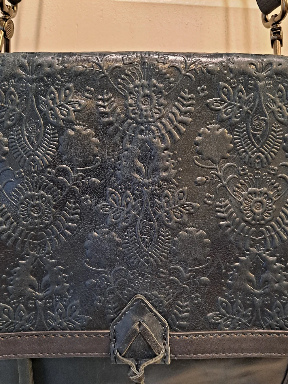 The Sak Ventura II Convertible Backpack Indigo Blue Leather Floral Embossed Bag